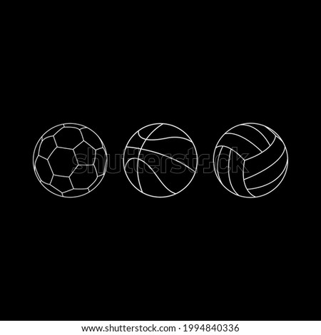 Sports Balls Minimal Flat Line Vector Icon Set. Soccer, Football, Basketball, Volleyball.