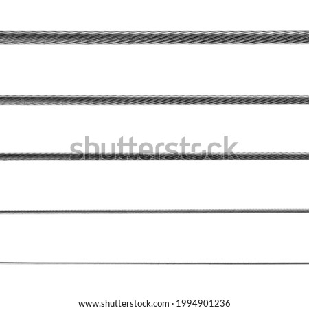 Metal rope isolated on a white background. View from above.  Detail for design. Design elements. Macro. Background for business cards, postcards and posters. 