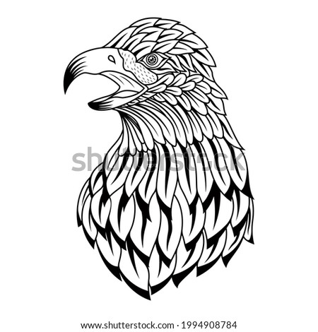 Hand drawn of eagle head in zentangle style