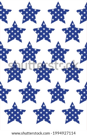 American President day abstract seamless pattern with stars. Vector illustration for celebration of 4th of July holiday background, white star sparkles on blue stars.
