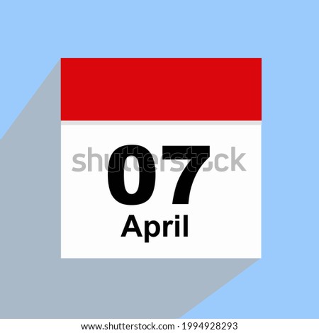 Calendar April 7 icon illustration, Flat Design sign symbol isolated on blue background