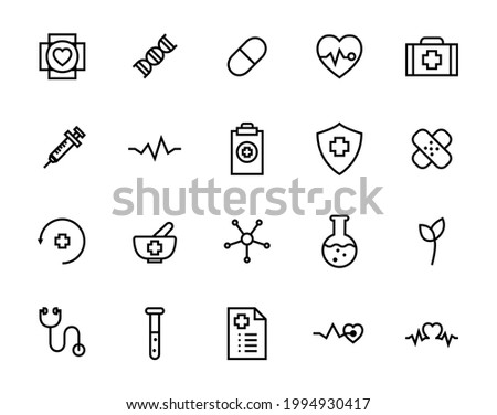Vector set of Health icons. Line icons Healthy and app icon set. Simple graphic design ideas. Simple outline element collection. Editable Stroke
