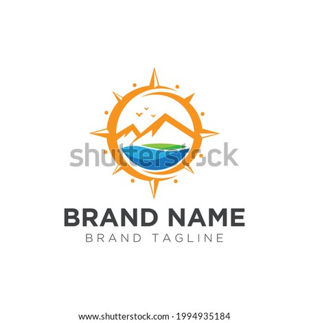 vector illustrations. logo shape like a collaboration of natural mountain and compass. natural adventure outdoor