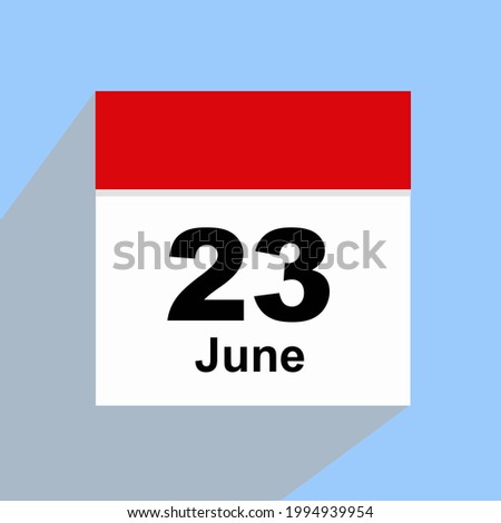 Calendar June 23 icon illustration, Flat Design sign symbol isolated on blue background