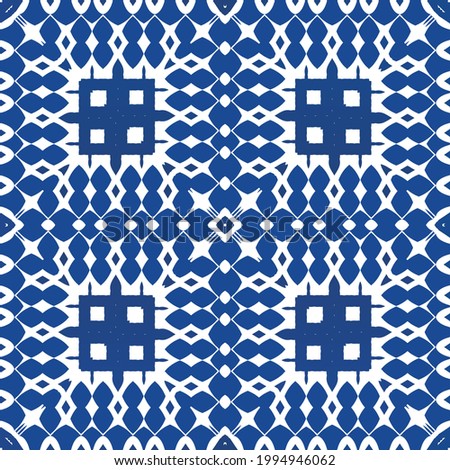Antique azulejo tiles patchwork. Vector seamless pattern frame. Minimal design. Blue spain and portuguese decor for bags, smartphone cases, T-shirts, linens or scrapbooking.