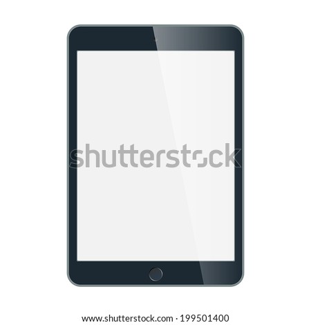 Realistic black tablet with blank screen isolated on white. Vector EPS10 Royalty-Free Stock Photo #199501400