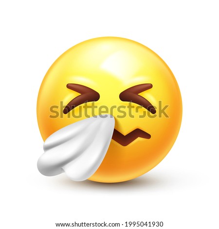 Sneezing emoji. Allergy emoticon with a handkerchief, sneeze 3D stylized vector icon Royalty-Free Stock Photo #1995041930