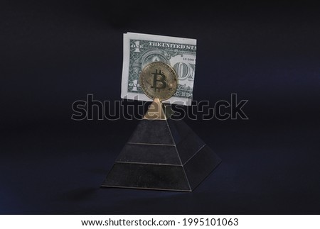 financial pyramid with bitcoin on a black background