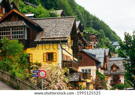 hallstatt street view with beautiful comfy building copy space