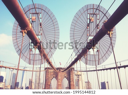 Retro toned picture of Brooklyn Bridge, New York City, USA