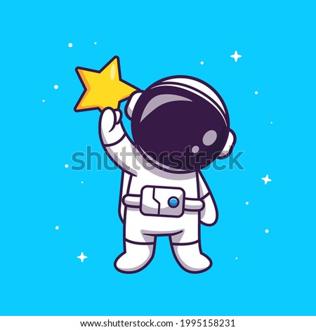 Cute Astronaut Holding Star Cartoon Vector Icon Illustration. Science Technology Icon Concept Isolated Premium Vector. Flat Cartoon Style Royalty-Free Stock Photo #1995158231