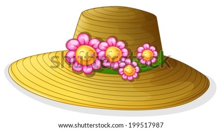 Illustration of a hat with smiling flowers on a white background