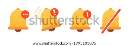 Notification bell icon set. Vector ringing bell icon and notification sign for alarm clock and smartphone application alert or new message. For your web site design, logo, app, UI vector eps 10 Royalty-Free Stock Photo #1995183095