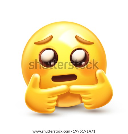 Shy emoji. Nervous emoticon twiddling fingers together. Bashful yellow face with glossy eyes, flushed cheeks and "two fingers touching" gesture 3D stylized vector icon Royalty-Free Stock Photo #1995191471
