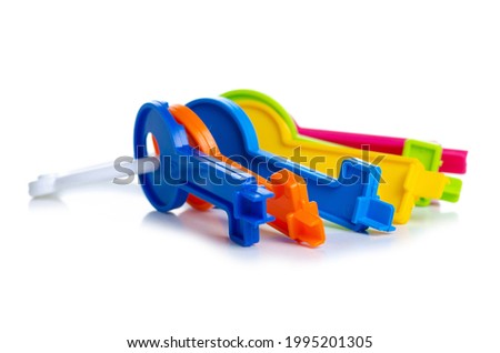 children's toy keys on white background isolation