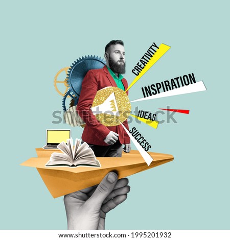 Concept of creativity, inspiration, ideas. Art collage with business ideas.
