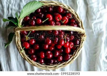 basket with cherries, top view