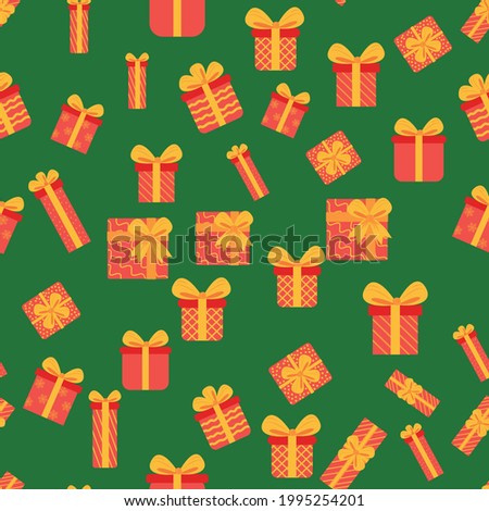 Seamless background with Christmas boxes and gifts. Christmas packaging, new year.