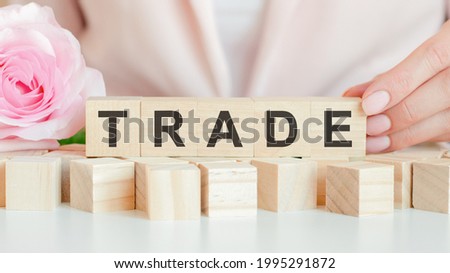 TRADE text on wooden block in hand, concept
