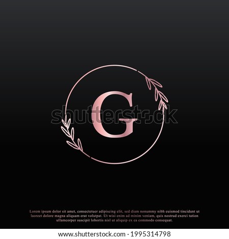 Elegant G Letter Circle Floral Logo with Creative Elegant Leaf Monogram Branch Line and Pink Black Color. Usable for Business, Fashion, Cosmetics, Spa, Science, Medical and Nature Logos.