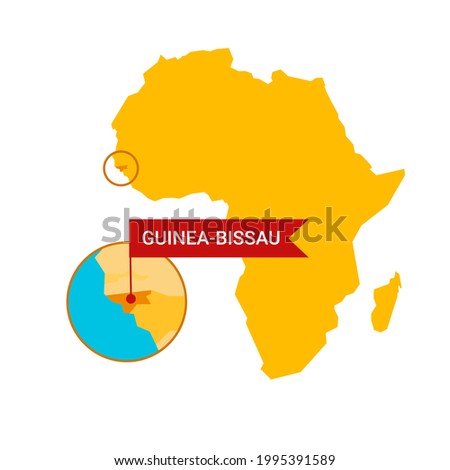 Guinea-Bissau on an Africa s map with word Guinea-Bissau on a flag-shaped marker. Vector isolated on white.