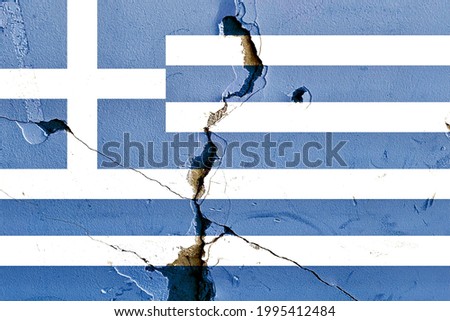 Greece flag icon grunge pattern painted on old broken wall background, abstract Greece politics economy society issues concept wallpaper