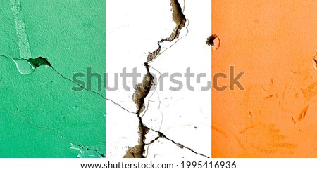 Ireland flag icon grunge pattern painted on old broken wall background, abstract Ireland politics economy society issues concept wallpaper