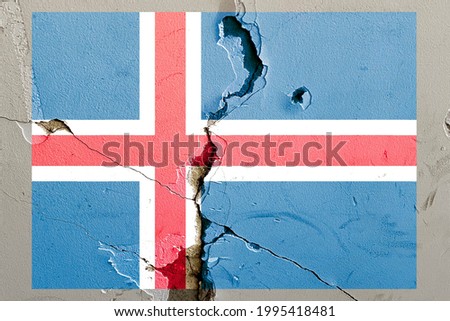 Iceland flag icon grunge pattern painted on old broken wall background, abstract Iceland politics economy society issues concept wallpaper