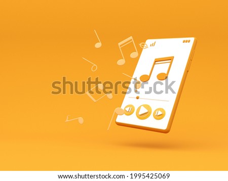 Smartphone and flying notes - 3d render. Concept for online music, radio, listening to podcasts, books at full volume. Digital illustration for mobile music app, song.
