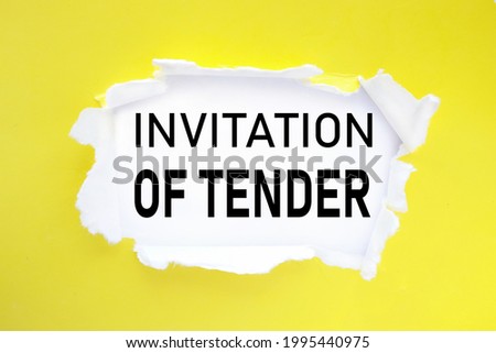 INVITATION FOR TENDER. Pay The Rent. text on torn paper. test in black letters