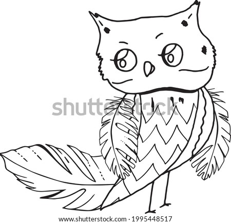 Contour linear illustration with bird for coloring book. Cute owl, anti stress picture. Line art design for adult or kids  in zentangle style and coloring page.