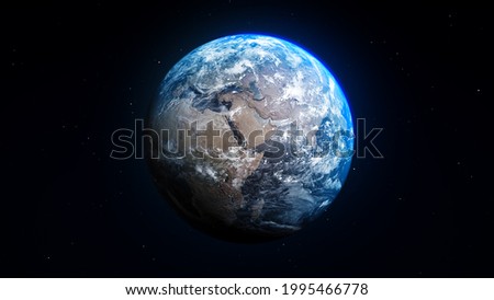 Planet earth from space, zoom in to the middle east, Saudi Arabia, world skyline, globe Royalty-Free Stock Photo #1995466778