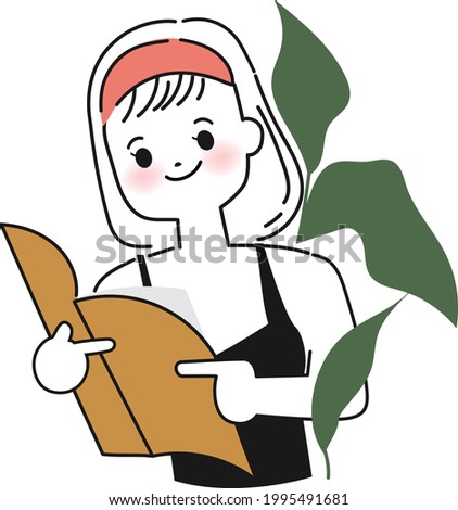 Hand drawn cute woman character reading a book. Vector illustrations in doodle style.