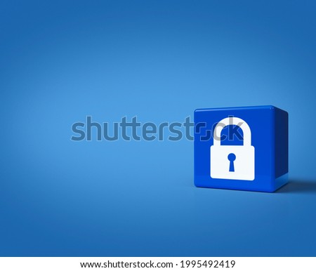 3d rendering, illustration of padlock icon on block cubes on blue blackground, Technology internet security and safety concept