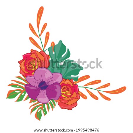 Beautiful Vector Floral Foliage Arrangements Set Graphics with elegant floral and leaves in colourful illustration. Can be used for your wedding or any invitation template