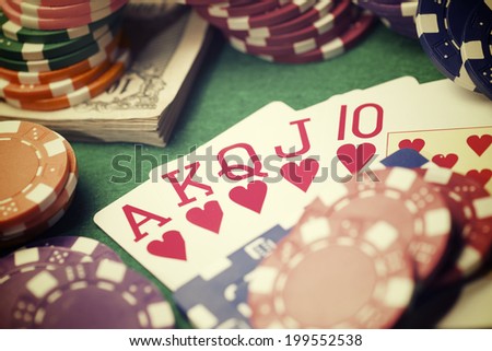 view of a gaming table with green mat Royalty-Free Stock Photo #199552538