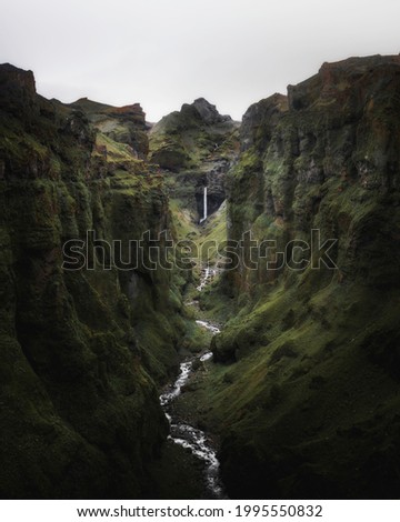 Grassy canyons in the south of Iceland