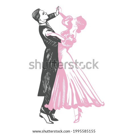 Couple dancing passionate dance. Suitable for waltz and others. Vector illustration, freehand drawing. Royalty-Free Stock Photo #1995585155