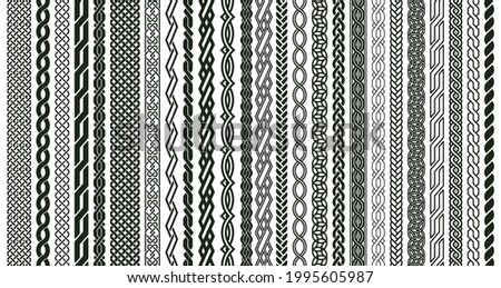 Celtic braids patterns. Braided Irish seamless borders, knotted braid ornaments isolated vector illustration set Royalty-Free Stock Photo #1995605987