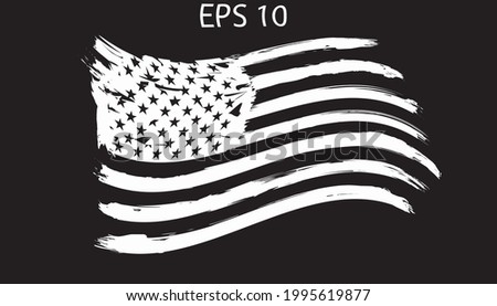 USA Flag set. Distressed American white flag on black  background. flag of America, patriot, military flag, emblem, icon, logo, shirt print. Only commercial use 