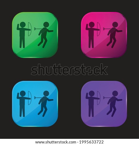Archer Criminal Hurting A Person For His Back With An Arrow Of An Arch four color glass button icon