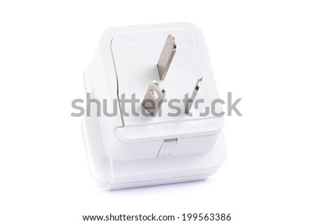 Close up European adapter plug isolated on white background