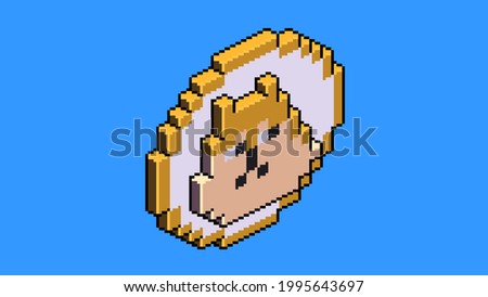 Dogecoin . Isometric pixel art illustration. Crypto currency concept. 