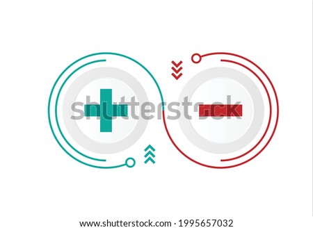 Positive vs negative or advantage vs disadvantage symbol. Plus and minus sign on white button with green and red line isolated on background. Comparison of pros and cons concept vector illustration. Royalty-Free Stock Photo #1995657032