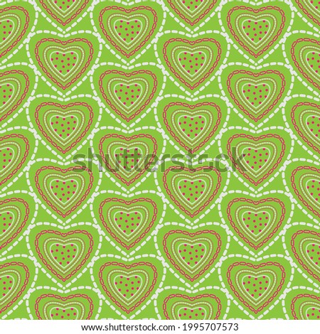 Seamless pattern with hearts. Green color