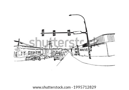 Building view with landmark of Everett is the 
city in Washington State. Hand drawn sketch illustration in vector.