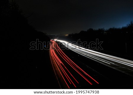 Long exposure motorway in the UK, Slow shutter light trails, Motorway at night