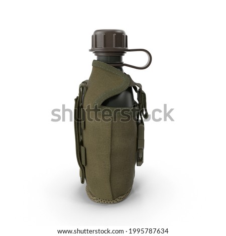A vertical shot of an outdoor water canteen for the military on a white background