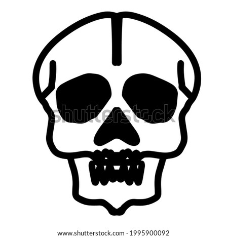 Punk rock collection. Human skull with symbol on a white background. Vector illustration.  Closeup outline dark ink hand drawn web game over object emblem design retro art doodle engrave style