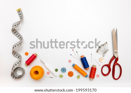 Copyspace frame with sewing tools and accesories Royalty-Free Stock Photo #199593170